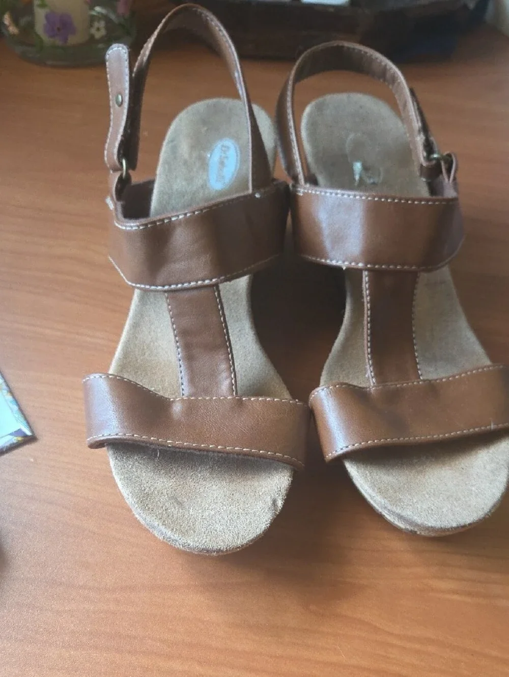 Dr. Scholl's Brown Cork Wedge Sandals